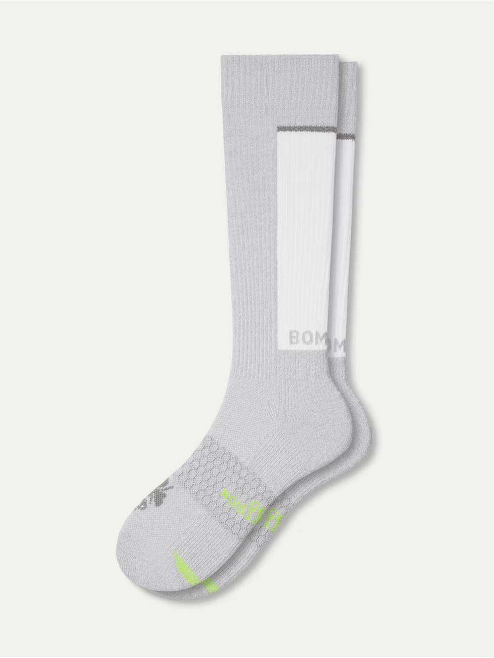 Bombas Light Gray Crew Athletic Socks with White Panel and Lime Accents